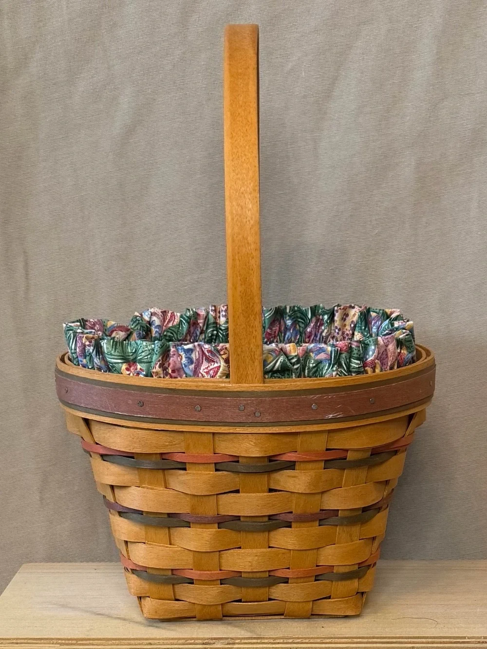 Longaberger Brown Basket with Easter Multicolor Floral Liner